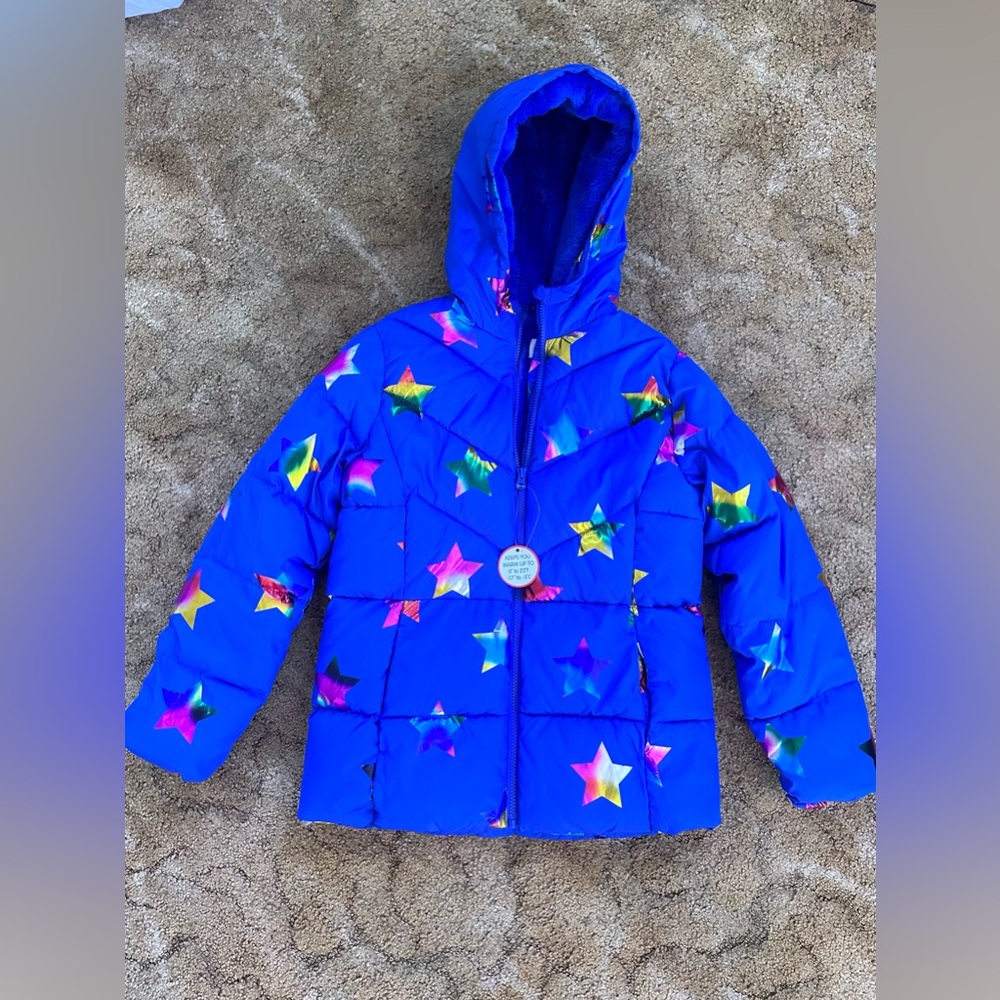 NWT Wonder Nation Girls Hooded Puffer Coat Jacket Faux Fur Lined Size L